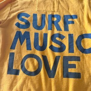 Aviator Nation Yellow Sweatshirt with Blue 'SURF MUSIC LOVE' zip up hoodie